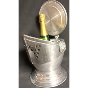 Curieux seau à glaçons Champagne Heaume casque de chevalier pour glace en aluminium XXe
