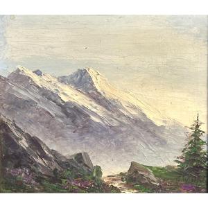 Astrid WALFORD 1907-1984 Huile Chaîne Alpine et sentier de montagne Alpes /12