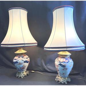 Pair Of 19th Century Imari Porcelain Lamps With Bronze Mounts With Lampshade