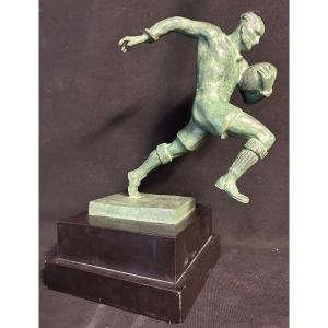 Rugby Edouard Fraisse 1880-1956 Bronze Art Deco Rugbyman The Breakthrough Or Trial Race Sport