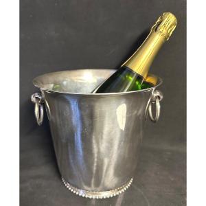 Art Deco Champagne Bucket Ravinet Denfert Goldsmith In Beaded Silver Metal Signed 