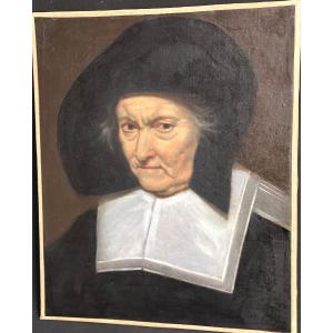 19th Century Oil Austere Woman Style Of Rembrandt's Mother 