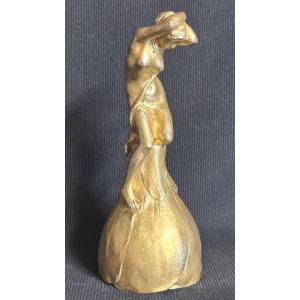 Maurice BOUVAL 1863-1916 RARE Timbre bronze Art Nouveau femme fleur clochette Fondeur Collin