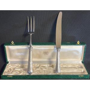 Ercuis Cutlery Leg Carving Service In Box Model Victoria Contour Silver Metal Tbe /3