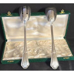 Ercuis Salad Cutlery In Box Model Victoria Contour Silver Metal Covered /4