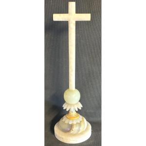 Ancien crucifix en agate et onyx sculpté 35cm En très bon état religion croix