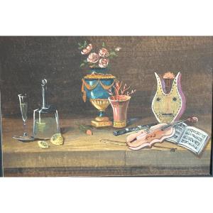 Johann Rudolf Feyerabend Dit Lelong 1779-1814 Still Life With Musical Instruments Gouache /1