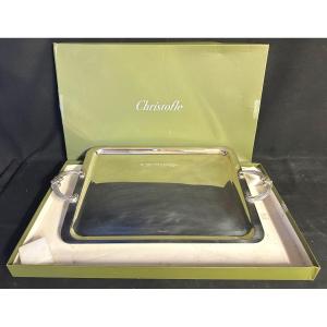 Christofle Large Serving Tray In Its Silver Metal Box, Good Condition 