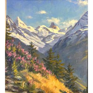 Joseph Egger 1897-1969 Switzerland Oil Mountains Alps Signed 