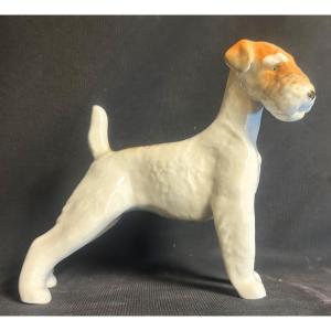 Fox Terrier Dog In Polychrome Art Deco Ceramic /1