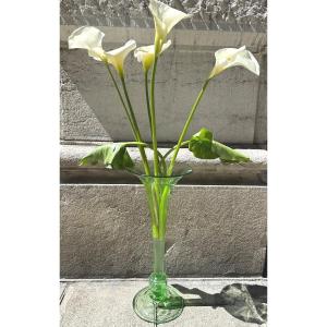 Grand vase en verre soufflé XIXe 59cm idéal pour Arum forme tulipe 