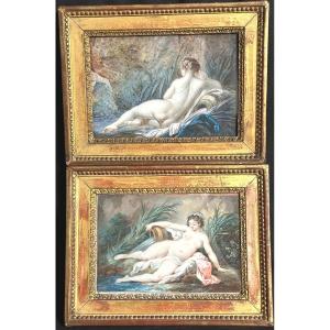 Jacques Charlier 1720-1790 Pair Of Gouaches The Seine River And Nymph Expert Cabinet Of Bayser