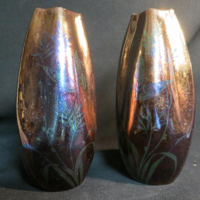 Vases Pair Jean Gaziello In Vallauris Decor Butterfly Iridescent