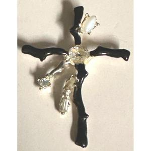 Christian Lacroix Black Coral And Rhinestone Pendant Signed And Authentic Vintage 