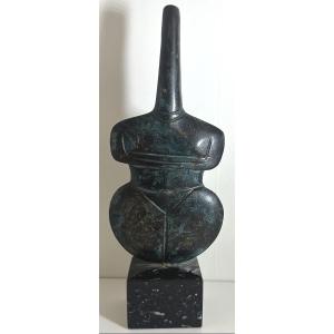 Bronze Base Female Figure Of The Cyclades Idol Violin 20th Century