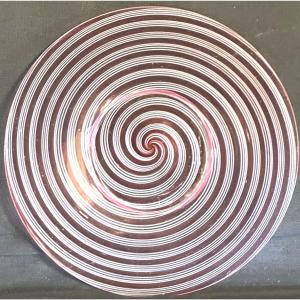 Cristal de St Louis attr plat spiralé rouge et blanc XIXe vide poche soufflé 19,8cm