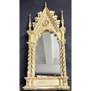 Miroir gothique XIXe en bois doré Italie 