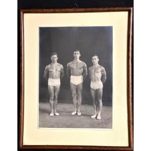 3 Gymnasts Photograph 1920 Signed Young Men Geneva Switzerland Photo Gym Sport Circus /1
