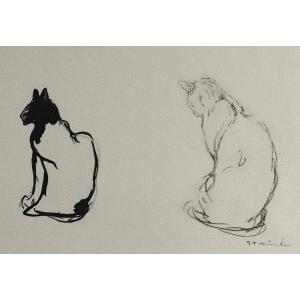 Alexandre Steinlen 1859-1923 Two Cats Lithograph Cat Signed /1