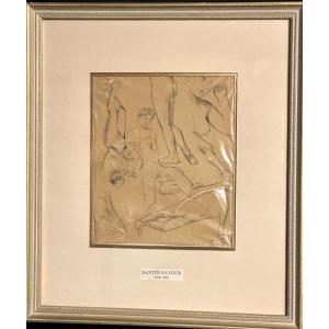 Henri FANTIN LATOUR 1836-1904 dessin au crayon  signé 7 nus 