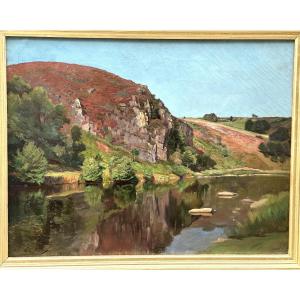 Ernest Hareux 1847-1909 Large Oil Painting River In Dauphiné In Very Good Condition 