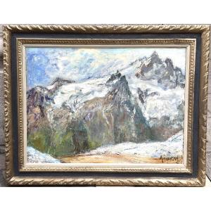 Jean Vinay 1907-1978 Rare And Large Oil La Meije St Antoine l'Abbaye Museum Alps Mountains