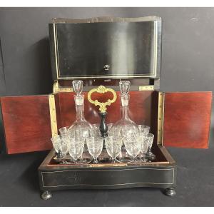 Cave à liqueur XIXe Baccarat signé complète avec clef et très bon état Napoléon III