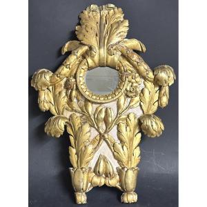 Grand miroir XVIIIe en bois doré 55cm