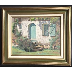 Charles PERRON 1893-1958 Nantes huile Jardin ensoleillé La Mauriniere Bretagne 