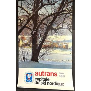 AUTRANS affiche Xe Jeux Olympiques d’hiver GRENOBLE 1968 100x62cm En très bon état Vercors ski