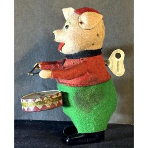 Schuco Rare Pig Mechanical Drum With Its Original Key Signed, In Very Good Used Condition.