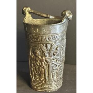 Seau à eau bénite en bronze XIXe situla lithurgique Gotofredo de Milan
