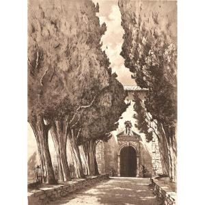 Joanny Drevet 1889-1969 Large Etching Notre Dame De Caderot Berre l'Etang 1940 Marseille 13 