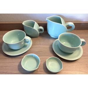 Robj Rare Art Deco Tea And Coffee Service, Circa 1930, In Fine Glazed Earthenware, Luxembourg. In Very Good Condition.