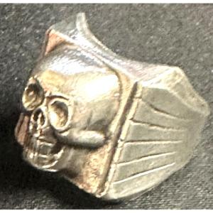 Antique Vanity Ring 1940 Memento Mori Silvered Bronze Skull Death's Head 61/62
