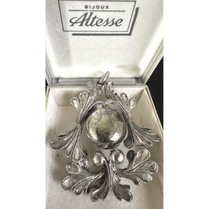 Altesse Jewelry Necklace Pendant In Silver-plated Metal And Hemispherical Crystal /2