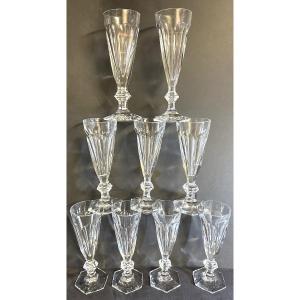 BACCARAT 9 flûtes à champagne en cristal modèle HARCOURT 1841 signés EN TRÈS BON ETAT 