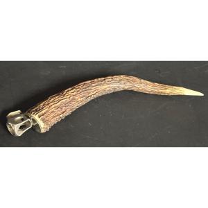 COUPE CIGARE signé en andouiller et acier Style Forêt-Noire corne de cerf 27 cm