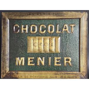 CHOCOLAT MENIER Plaque publicitaire 1900 en tôle lithographiée Pub