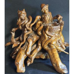 Ancien Art Populaire Grande racine sculptée 39 cm 