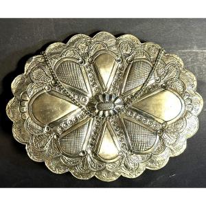 Oval Mirror In 900/1000 Silver, Hallmarked, 20.7 X 15.8 Cm. Very Good Condition. Felo