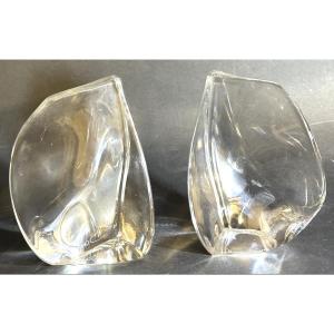Daum Nancy Pair Of Crystal Bookends Signed 1970 Bookends In Very Good Condition
