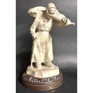 Ernest Wittmann For Mougin Nancy Stoneware On Sculpted Base 1910 Vieille Au Fagot /2