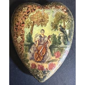 Arte Povera XVIIIe Rare cœur Porte billet doux Carnet de bal amour St Valentin