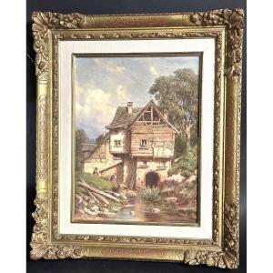 Joseph Laurent PELISSIER 1811-1892 Village Vosgien animé aquarelle Metz Mulhouse 