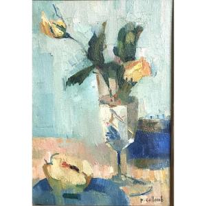 Paul COLLOMB 1921-2010 Huile vase de fleurs signé