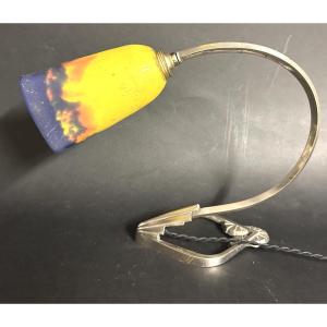 Living Room Lamp 1920 Muller Frères Silver Bronze And Tulip 