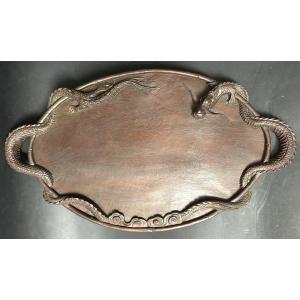 Southeast Asia Indochina Carved Solid Wood Dragon Tray Vietnam