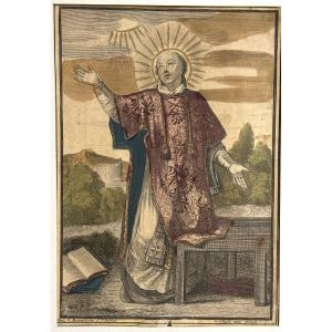 Enhanced Religious Engraving 18th Or 17th Century Saint Ignatius Of Loyola Jesuit St. Ignatius Of Loyola