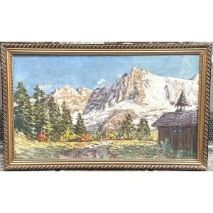 Lucien QUENARD 1902-1995 Grande huile Aiguille des Houches Merlet vallée de Chamonix Mont Blanc
